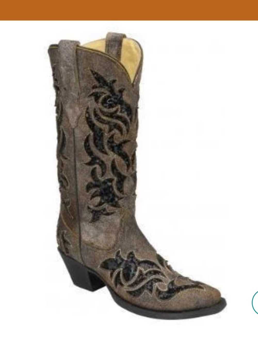 Corral womens Cowboy boots brown Leather Black Sequin Inlay Western sz 10 R1152